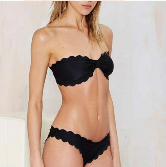 Nasty Gal Black Bandeau Scalloped Bikini Set XS - Picture 3 of 8